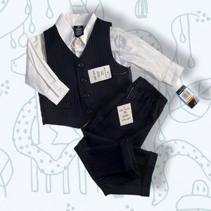 Nautical 3 piece boys Pinstripe Suit | White Dress Shirt & Vest 12M | Pants 18m